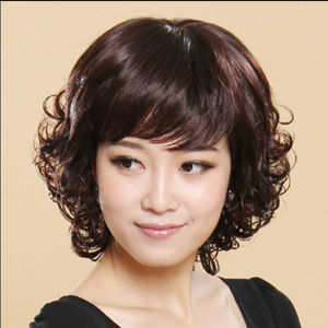 Middle-aged and elderly mom wig womens short hair real hair wig set middle-aged short hair