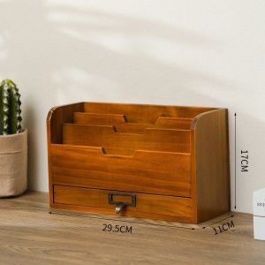 RA Wooden Desk Organizer with Drawer Multi Compartment Office Document Mail Sorter Stationery Box AR