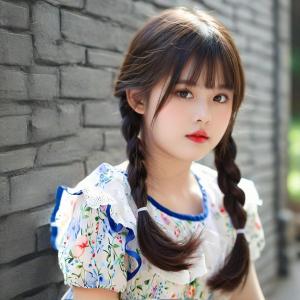 Cross-border hot-selling wig for girls and children sweet baby head air bangs double braids full head cover.