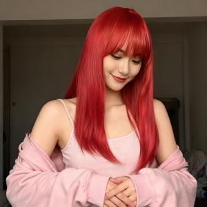 Sweet sister wig female medium and long hair big red fluffy simulated hair chemical fiber whole headgear