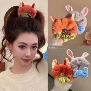 ที่รัดผมหูจิ้งจอกขนนุ่มหนังการ์ตูนยูโทเปีย 2 จูดี้นิก ที่รัดผมยางยืดสำหรับผู้หญิงเด็กหญิง เครื่องประดับผมหางม้า