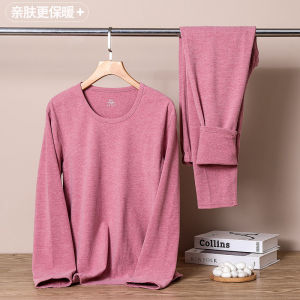 Autumn/Winter Thin Snowflake Fleece Thermal Underwear Set for Men and Women (Round Neck Fleece Undershirt and Trousers)