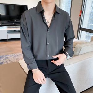 LEMON black shirt mens long-sleeved high-end ruffian handsome tide spring and autumn light mature style casual top dk drape inner shirt