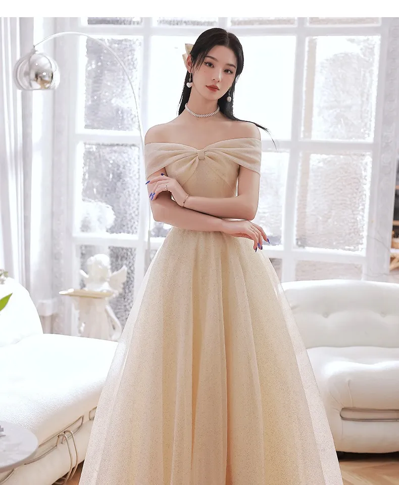 EAGLELY Off Shoulder Temperament Champagne Dinner Dress Annual Meeting Host Elegant 2024 Noble Banquet Prom Annual Meeting Fairy Long Evening Dresses Luxury Ball Gown For Women Lazada Singapore