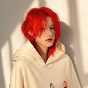 Internet celebrities with the same wig short straight hair big red mullet head wig male personality hair cover program performance wig wolf tail