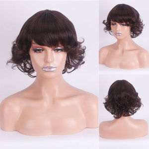 Wig female middle-aged and elderly short hair oblique bangs short curly hair fashionable simulated hair light and breathable send mother headgear micro-curl