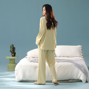 New Autumn Style Long-sleeved Couples Pajamas All-cotton Womens High-end Simple Home Wear Set