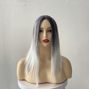 Brown European and American wig headgear long straight hair chemical fiber medium point gradual change color high temperature silk hair x type