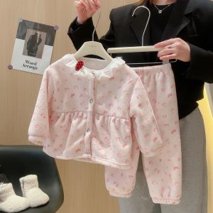 ชุดเครื่อง แต่งกายเด็กหญิงพิมพ์ลายการ์ตูนป้องกันความร้อนชุดนอนลูกไม้สุดน่ารักคอเสื้อ