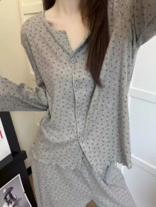 Ins Hot Thin Floral Pajamas Woman Summer Long Sleeved Pants Sleep Wear Set Casual Simple Home Clothes Large Size Pijama Can Be Worn Outside