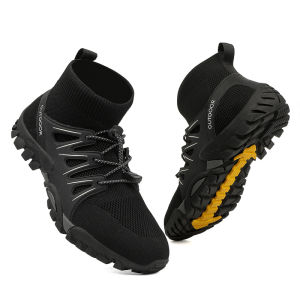 Knitted Mesh Hiking Shoes Men High-top Outdoor Sneakers Women Thick Soled Sports Shoes for Climbing Trekking Anti-slip Wear-resistant