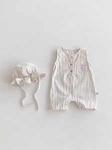 (Clothes + Hat) Korean Style Baby Onesie Summer Sleeveless Romper for Boys and Girls Newborn Summer Vest Romper