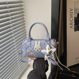 FQ1 Women Nylon Crossbody Bag Cute Rabbit Polka Dot Star Shoulder Handbag Large Soft Travel Tote QF1