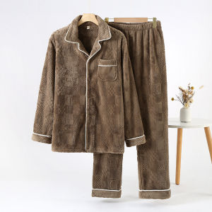 Juzhiban Autumn and Winter Island Fleece Couple Pajamas Womens Warm Winter Coral Fleece Thickened Homewear Pajamas