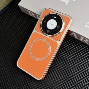 Applicable to Huawei Pura90 plain leather magnetic mobile phone case MATE80PROMAX electroplated gold edge ring shadow PC protective case h260709