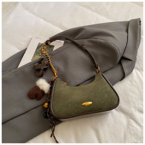 FX Metal Chain Decoration Crescent Armpit Shoulder Bag for Women Fashionable Commuting Crossbody Bag XF