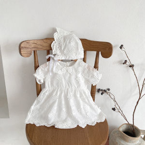 ชุดเดรสรอมเปอร์เจ้าหญิงปักลูกไม้สไตล์ฤดูร้อนสำหรับเด็กอ่อนที่ระบายอากาศได้บริสุทธิ์สำหรับสาวน้อย เสื้อผ้าลายพระจันทร์เต็มดวงและวันเกิดปีแรกสุดน่ารัก