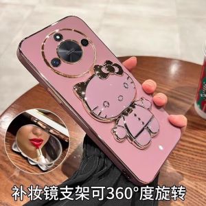 Applicable to Honor X60 mobile phone case electroplated cat bracket makeup mirror Honor X30i silicone soft case protective cover batch h260709