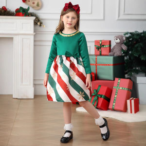 Ryn studio Girls Dress Christmas Dress Kids Dress Lollipop Fruit Print Long Sleeve Short Dress
