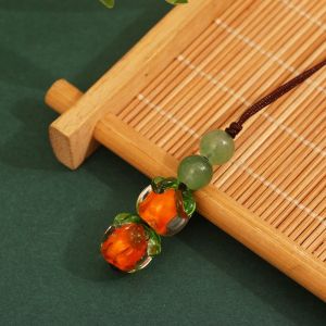 已开光 招财 事事如意琉璃柿子手机链挂绳钥匙扣柿叶有成钥匙挂件饰品礼物 "May All Your Wishes Come True: Glass Persimmon Mobile Phone Chain Lanyard Key Chain Persimmon Leaf Key Pendant Accessory Gift.