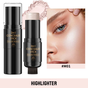 2 in 1 Contour & Blush Stick with Built-in Brush Waterproof Long Lasting Natural Cream Blush Stick Portable Face Makeup
