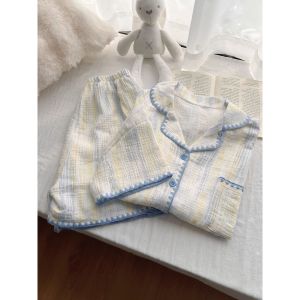 Gradient Color Cloud Cotton Gauze Sleepwear Womens Summer Thin Large Size Short Sleeve Pyjamas Set Premium Home Wear Korean Version Can Be Worn Outside