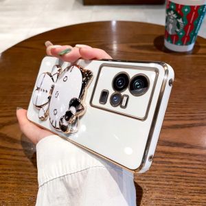 Applicable to vivoiQOO11 mobile phone case electroplated cat bracket makeup mirror iqoo8Pro silicone soft case protective case h260709