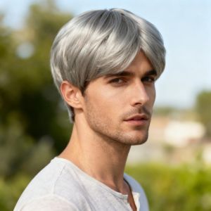 European and American wigs Mens medium short straight hair High temperature silk fashion wigs Headgear