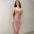 Châu Âu và Mỹ Spice Girls sexy trễ Ngự satin chia váy yếm mới Skinny ĐầM Cổ YếM. 