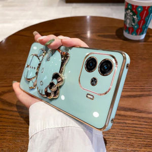 Applicable to vivo iQOO Z9 mobile phone case electroplating KT cat bracket makeup mirror iqooz9x silicone soft case protection h2607069