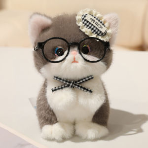 xb Cute Glasses Kitten Plushie Keychain Bow Tie Fluffy Cat Stuffed Pendant Animal Doll Bag Charm Gift bx