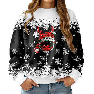 【Midnight store】 Source Womens 3D Digital Printed Womens Sweatshirt Christmas Snowman Crew Neck Casual Sweatshirt