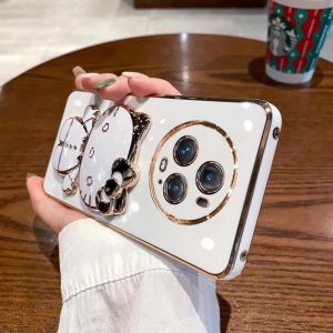 Applicable to Honor magic5 mobile phone case electroplated cat bracket makeup mirror magic4 silicone soft case protective cover batch h260709