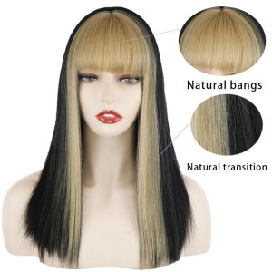 Penne same blond bangs dyed wig womens long straight hair chemical fiber headgear wig cover