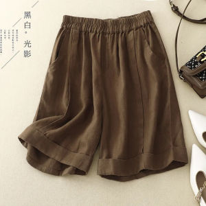 DSF Studio Womens Cotton Shorts Summer Thin Elastic High Waist Wide Leg Pants New Loose A-Word Casual Five-Point Pants