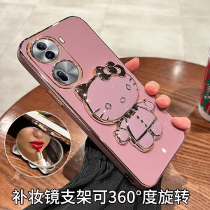 Applicable to OPPO Reno12 mobile phone case electroplated KT cat bracket makeup mirror Reno11Pro silicone soft case protector h260709