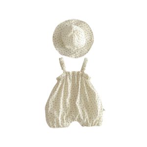 (100% Cotton) (Clothes + Hat) Summer Baby Onesie Romper for Girls - Cute Suspender Romper