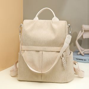 LZ69 Women Corduroy Backpack Vintage Large Capacity Casual Travel Soft Square School Bag L69Z