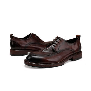 New Men Single Shoes Lace-up Retro Washed Leather Outsole Business Dress Light Luxury High-end Classic Leather Shoes Ventage Men Loafers