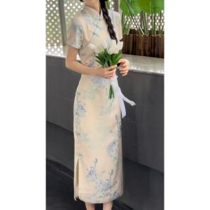 DSF Studio New Chinese Daily Improved Cheongsam Dress Temperament Slim Fit Medium and Long Dress