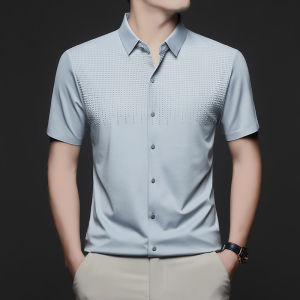 [Chất lượng cao] Áo sơ mi ngắn tay không thêu chống nhăn chất liệu lụa sồi nam kiểu dáng công sở casual