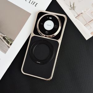 Applicable to Huawei Pura90 plain leather mobile phone case MATE80PROMAX electroplated gold edge magnetic suction bracket PC protective case h2607069