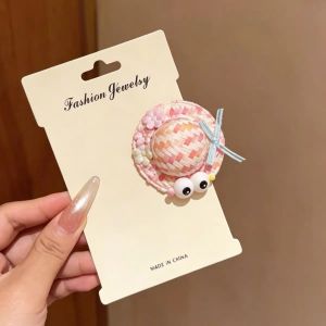 L95 Cute Straw Hair Clip for Girls Sweet Style Grass Weave Bangs Clip Boho Floral Side Barrette L