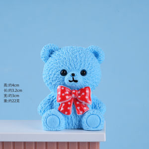 CL30 Colorful Bowknot Teddy Bear Bean Action Figure Cute Mini Resin Art Toy Sitting Bear Desktop Ornament 30CL