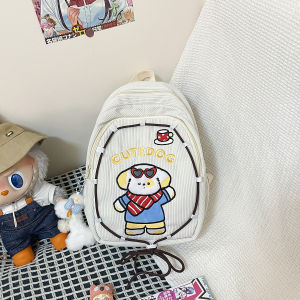LZ69 Cute Cartoon Puppy Backpack for Girls Students Corduroy Casual School Bag with Large Capacity L69Z