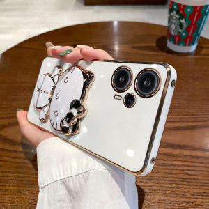 Applicable to Redmi note12 mobile phone case electroplated cat bracket makeup mirror Redmi note11Pro silicone soft case h260709