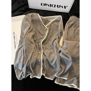 Lace Velvet Pajamas for Women Autumn Winter Thick Long Sleeved Pijama Set with High-end Feel Plus Size Home Clothes Can Be Worn Outside