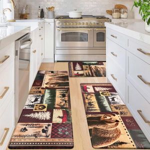 American-style Retro Country Kitchen Mat Rug Dirt-resistant Wear-resistant Combination Carpet 美式复古乡村厨房地垫 耐脏 耐磨 组合地毯 FUNIANQI
