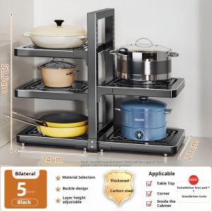 L67 Multi-Layer Pot Rack Kitchen Organizer Carbon Steel Shelf for Sink Stove Cookware Storage L