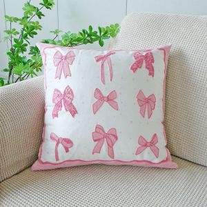 1PC Pink Bow Embroidered Pillowcase Cute Princess Style Bedroom Cushion Cover Home Living Room Decor cojines para sala